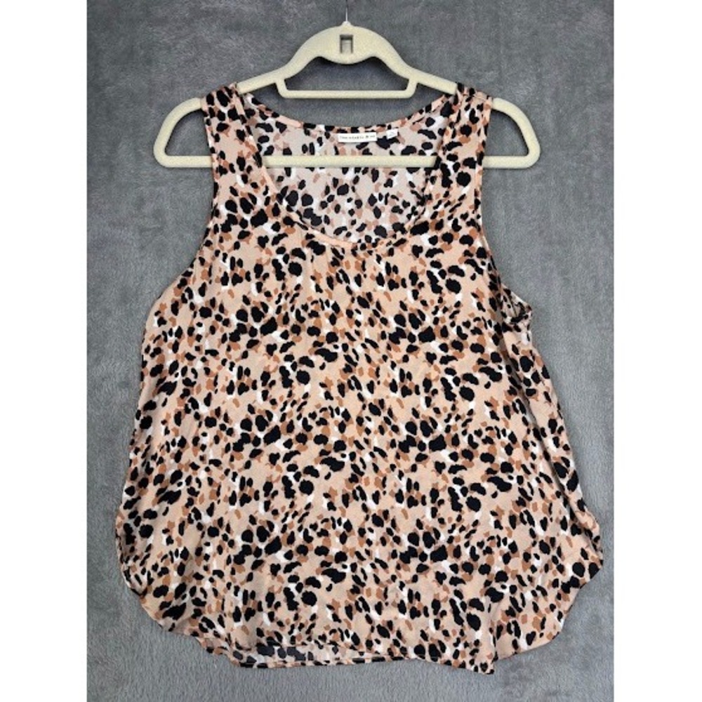 Van Winkle & Co Womens Leopard Print Tank Top Tan Black Sleeveless Blouse Medium